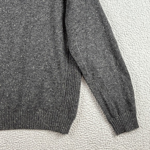 Neiman Marcus Cashmere Sweater Mens Large Gray Donegal Fleck Button Mock Neck L - Picture 8 of 14